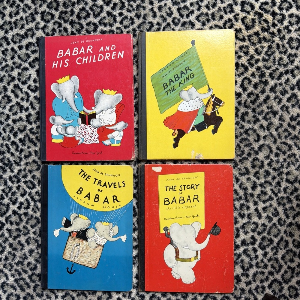 Vintage Babar Book Lot of 4 HC Jean de Brunhoff 1933-1938 Great Illustrations